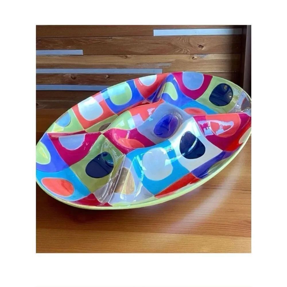 NWT Colorful Pier1 Urban Dot 5 Divided Oval Relish Chip Dip Serving Tray Platter